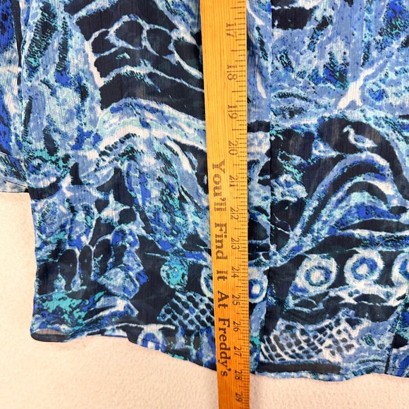 CJ Banks Blouse Womens 2X Blue Semi Sheer Pullover Career Floral - Picture 8 of 9